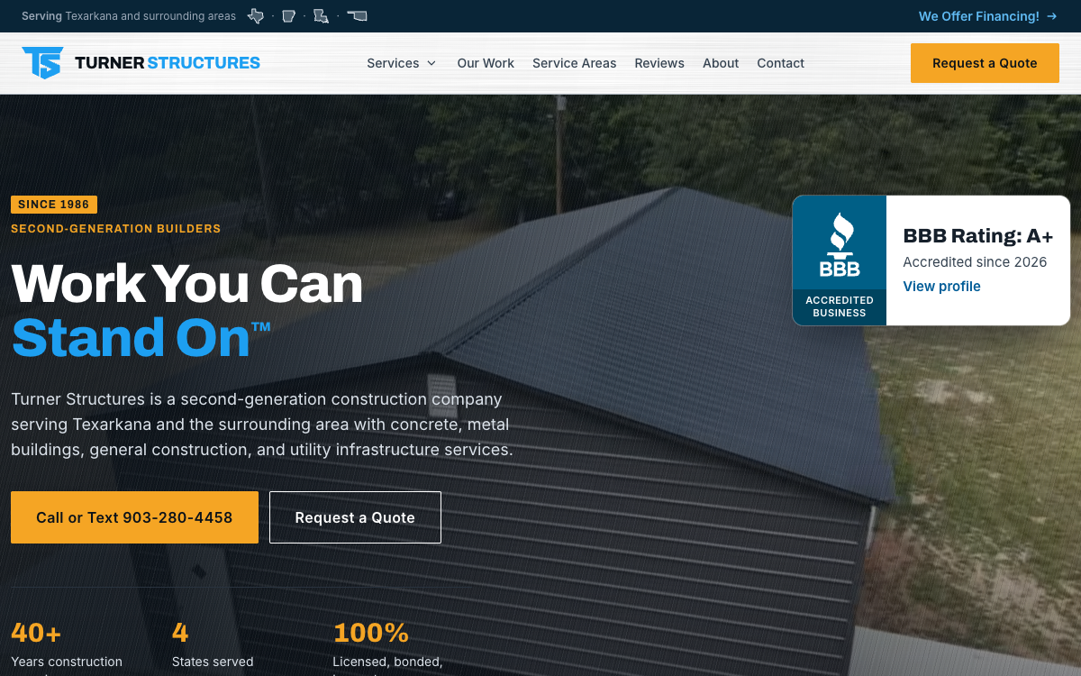 Screenshot of the Turner Structures website